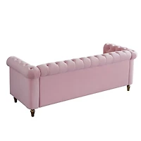 Simplie Fun Chesterfield Velvet Sofa 84.65 Inch For Living Room Pink Color