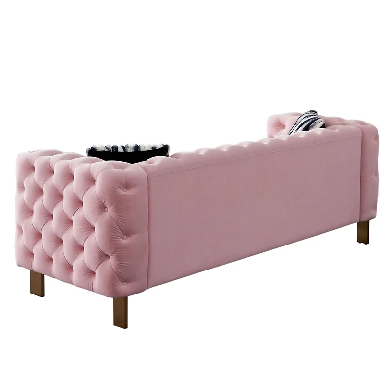 Simplie Fun Chesterfield Modern Tufted Velvet Living Room Sofa, 84.25" W Couch, Pink