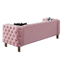 Simplie Fun Chesterfield Modern Tufted Velvet Living Room Sofa, 84.25" W Couch, Pink