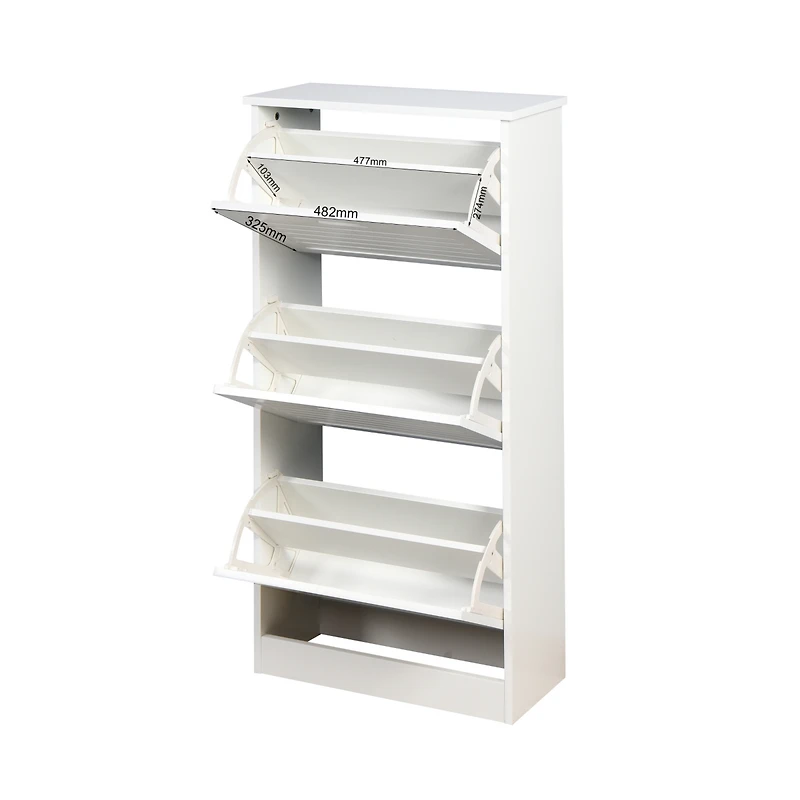 Streamdale White Wooden Shoe Cabinet with 3 Flip Doors