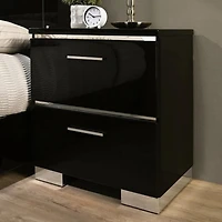 Simplie Fun Black Nightstand with Usb Charger & Chrome Accents