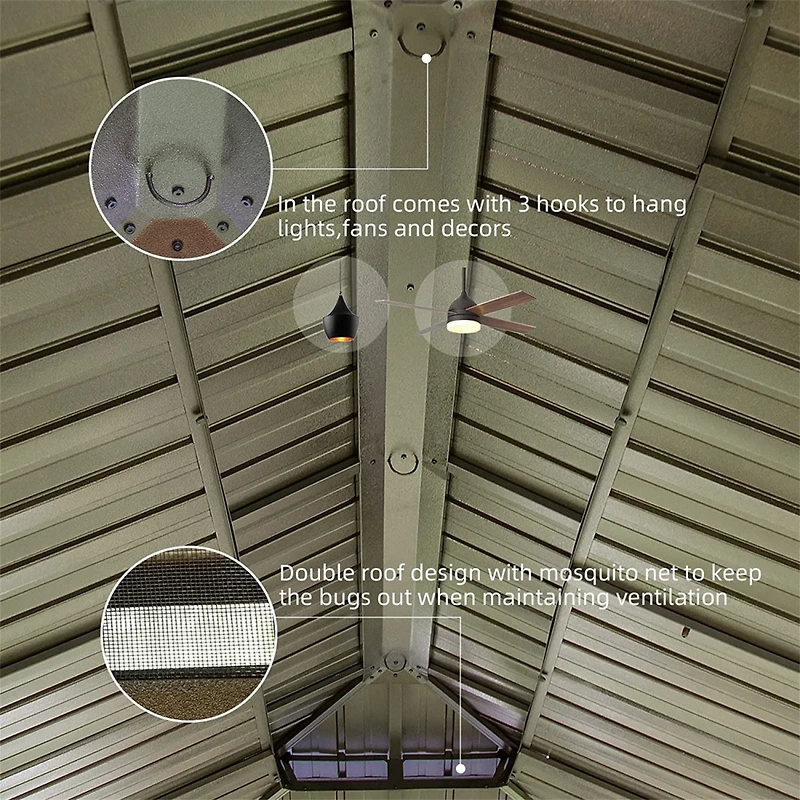 Aluminum Wood Grain Gazebo with Curtains & Netting