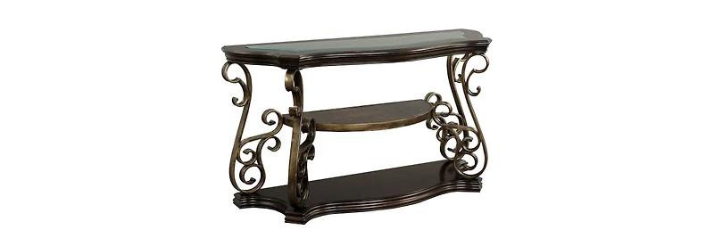 Streamdale Glass Sofa Table with Marble-Inspired Shelf