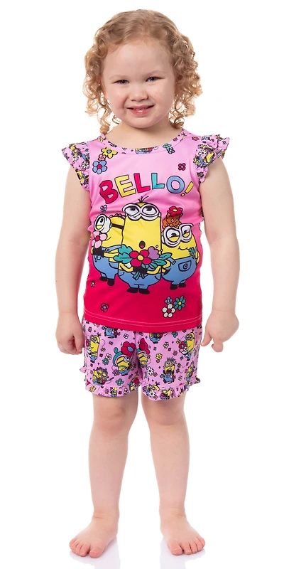 Despicable Me Little Girls Flower Bello! Minions Lounge Pajama Sleep Set Shorts