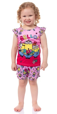Despicable Me Little Girls Flower Bello! Minions Lounge Pajama Sleep Set Shorts