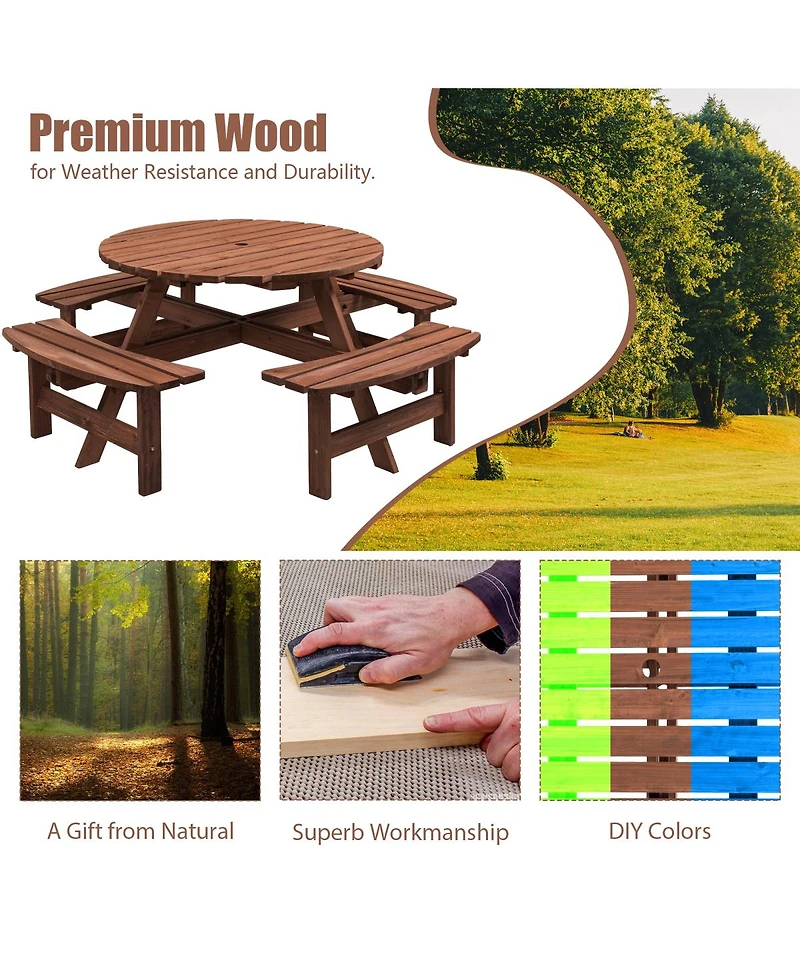 Streamdale Furniture 8 Person Wooden Picnic Table with Built-In Benches