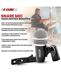 5 Core Snare Drum Microphone Uni Directional Pickup Pattern Wired Instrumental Dynamic Microfono - Snare Mic Blk