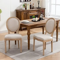 Streamdale Furniture French Style Solid Wood Frame Antique Painting Linen Fabric Back Dining Chair, Set Of 2, Beige