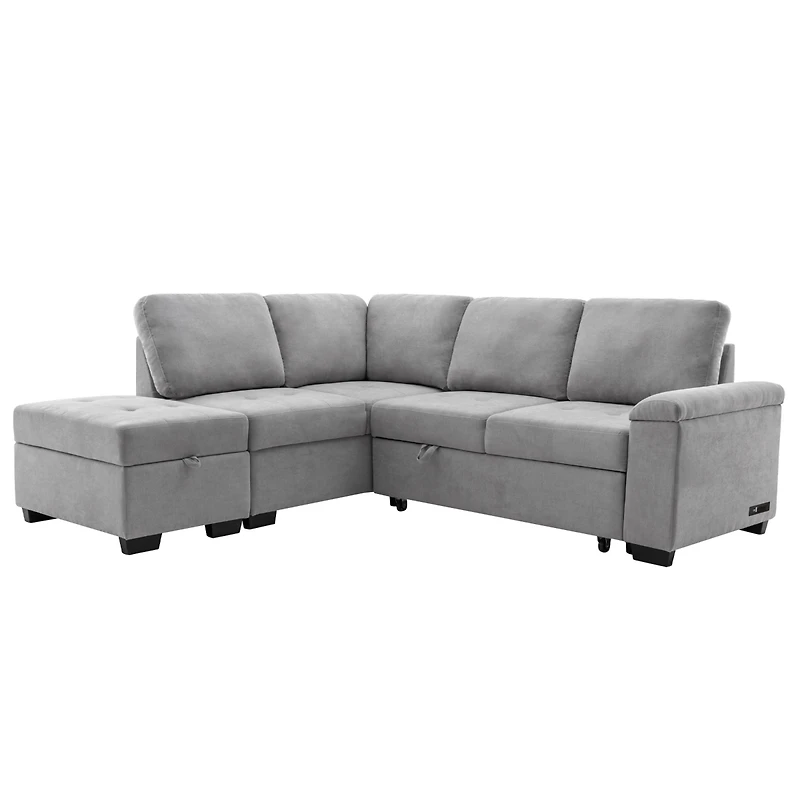 Simplie Fun L-Shaped Sleeper Sectional Sofa with Usb Charge
