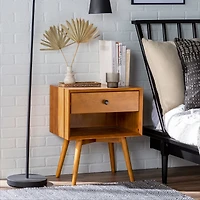 Streamdale Mid-Century Modern Single-Drawer Solid Wood Nightstand - Caramel