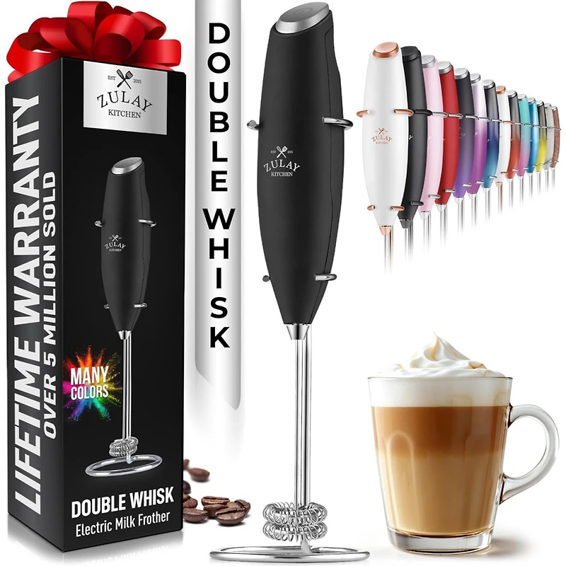 Double Whisk Milk Frother With Stand