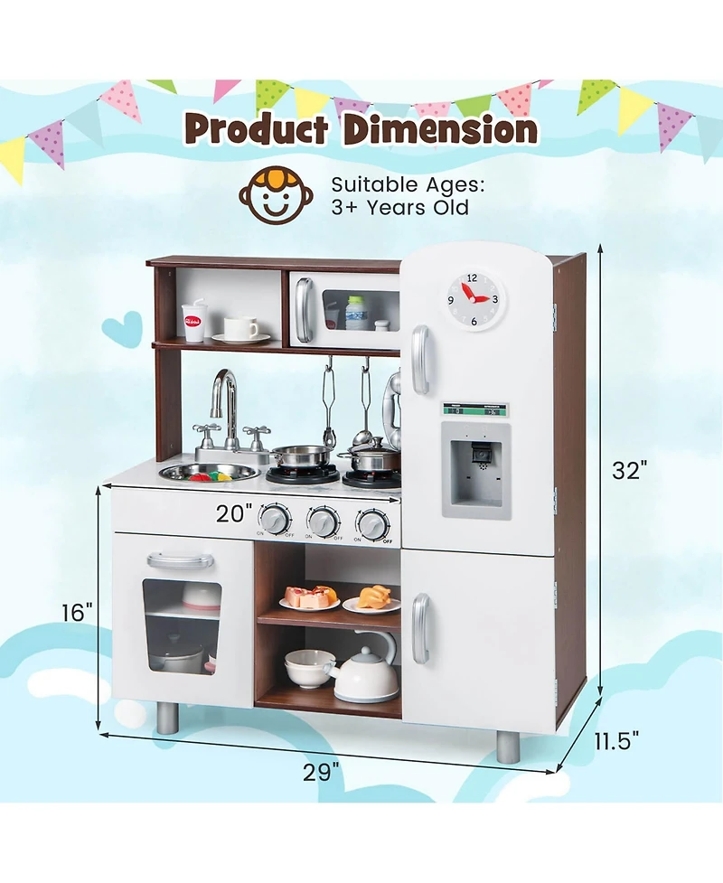 Kids Kitchen Playset Pretend Play Kitchen Toy with Realistic Sounds & Lights