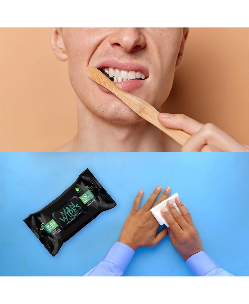Pursonic Grooming Essentials Bundle: Eco-Friendly Razor + Flushable Man Wipes + Activated Coconut Charcoal Powder
