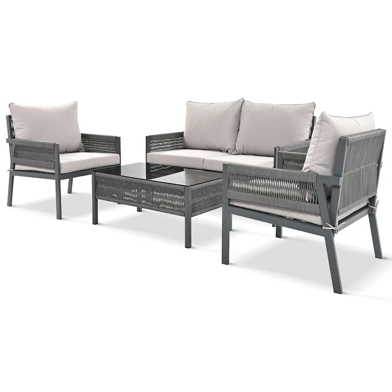Streamdale 4-Piece Grey Patio Furniture Set with Cushions