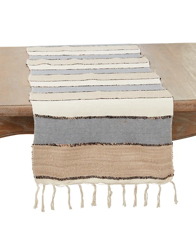 Saro Lifestyle Boho Chic Fringed Stripe Table Runner, 16"x72"