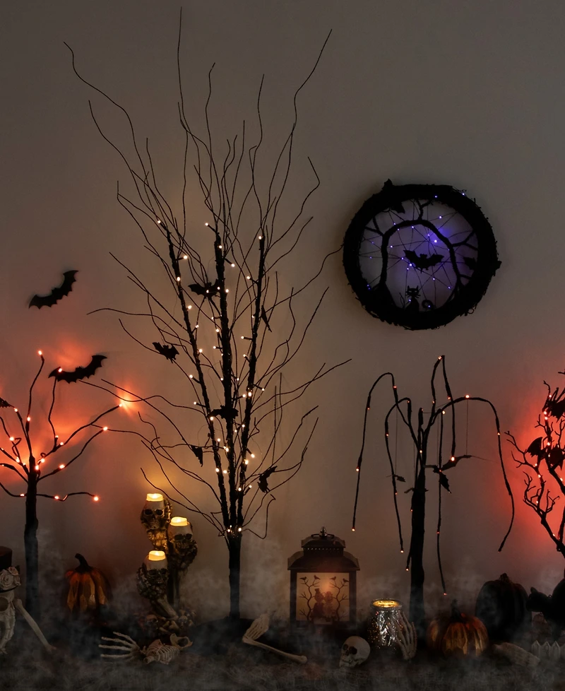 Northlight 50" Led Lighted Black Halloween Branch Tree with Bats Warm White Lights