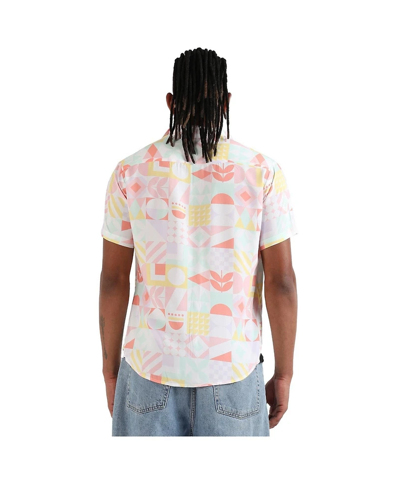 Campus Sutra Men's EcoLiva Peach Pink Geometric Floral Block Shirt