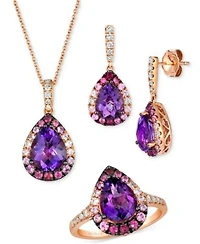Le Vian Multi Gemstone Diamond Pear Halo Pendant Earrings Ring 14k Rose Gold