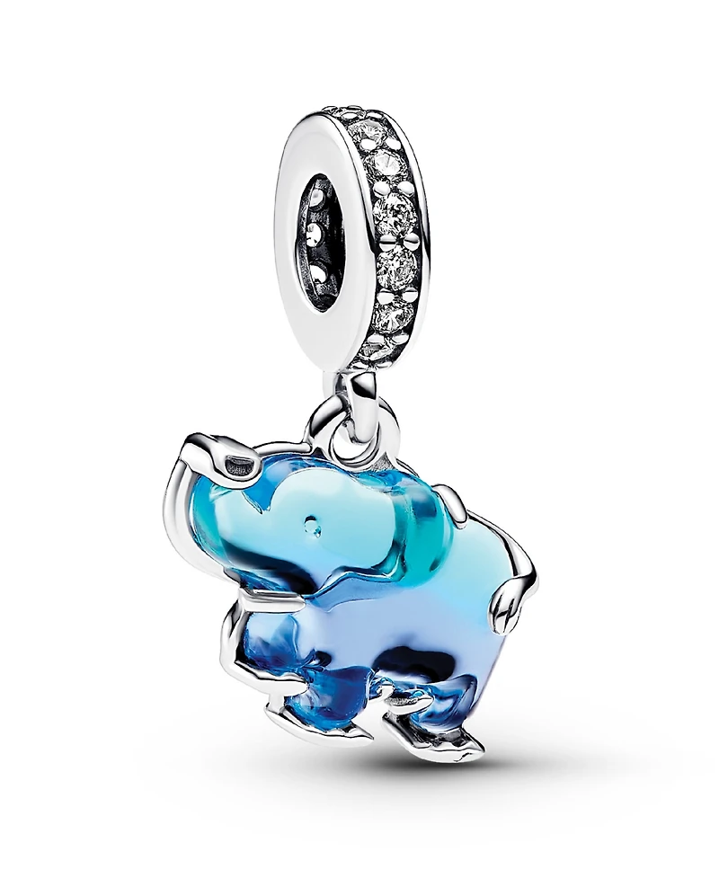 Pandora Sterling Silver Blue Murano Glass Elephant Dangle Charm