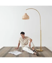Lark 75 in. Boho Wicker Led Floor Lamp with Rattan Empire Shade