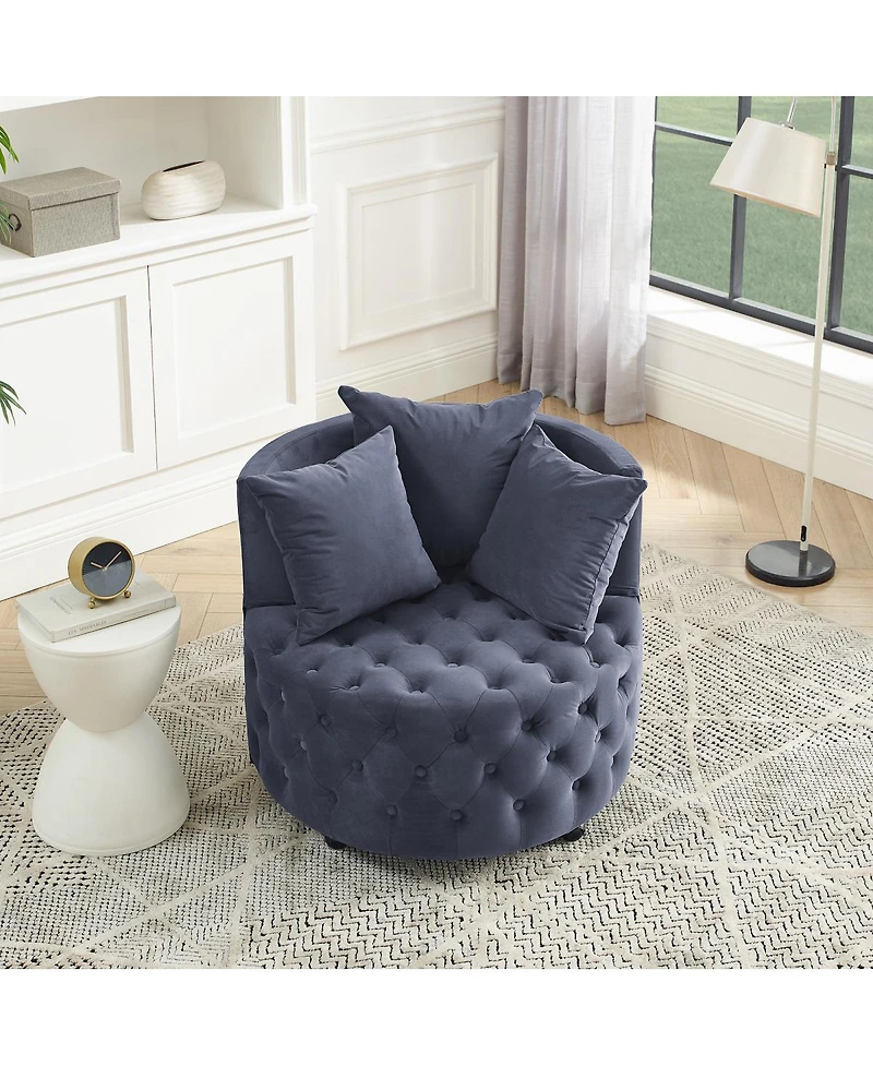 Simplie Fun Swivel Chair with Velvet Upholstery and Pillows