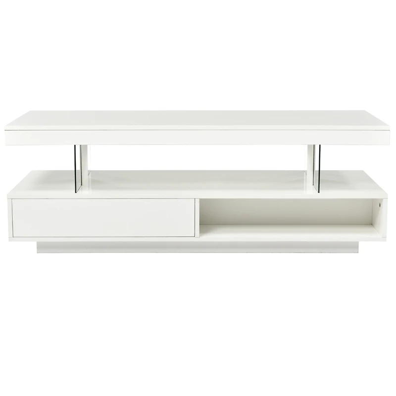 Simplie Fun Modern White Led Coffee Table with Storage, 2 Drawers, and Shelves