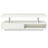 Simplie Fun Modern White Led Coffee Table with Storage, 2 Drawers, and Shelves