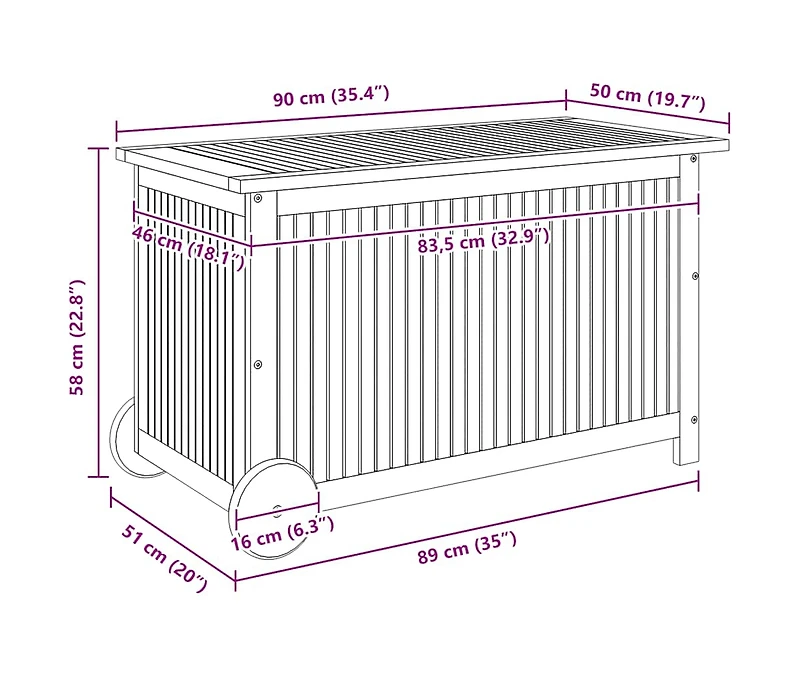 vidaXL Patio Storage Box with Wheels 35.4"x19.7"x22.8" Solid Wood Acacia