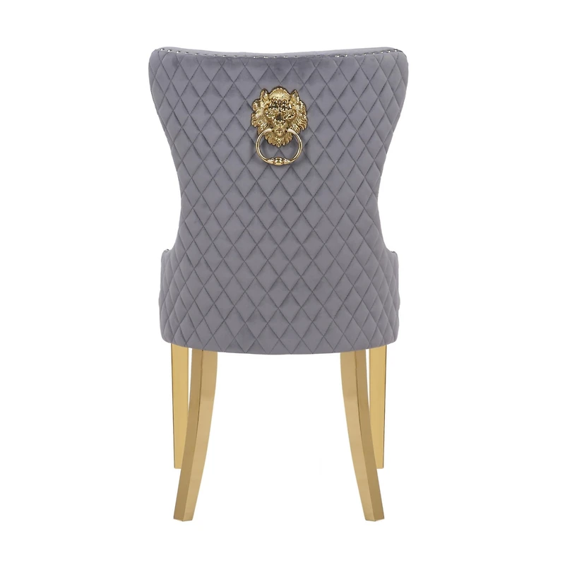 Streamdale Simba Gold 2 Piece Dining Chair Finish With Velvet Fabric In Dark Gray