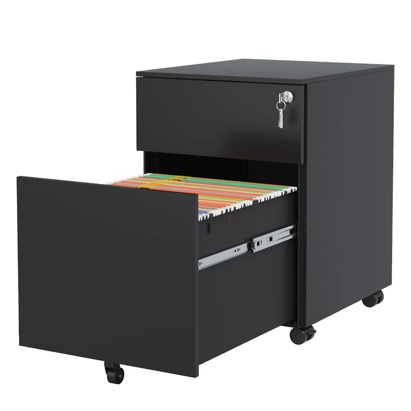 Streamdale Furniture Mobile File Cabinet with Lock, Fully Assembled, Black