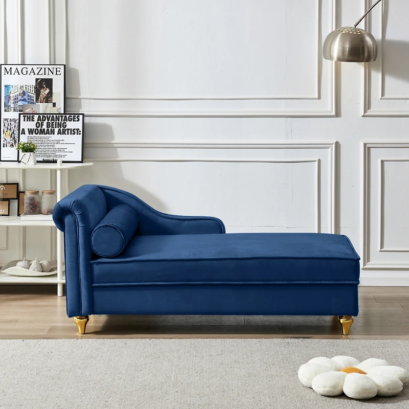 Streamdale Furniture Modern Upholstery Chaise Lounge Chair With Storage Velvet (Navy Blue)