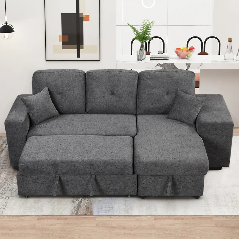Streamdale Sectional Sofa Bed with Storage Chaise and 2 Stools