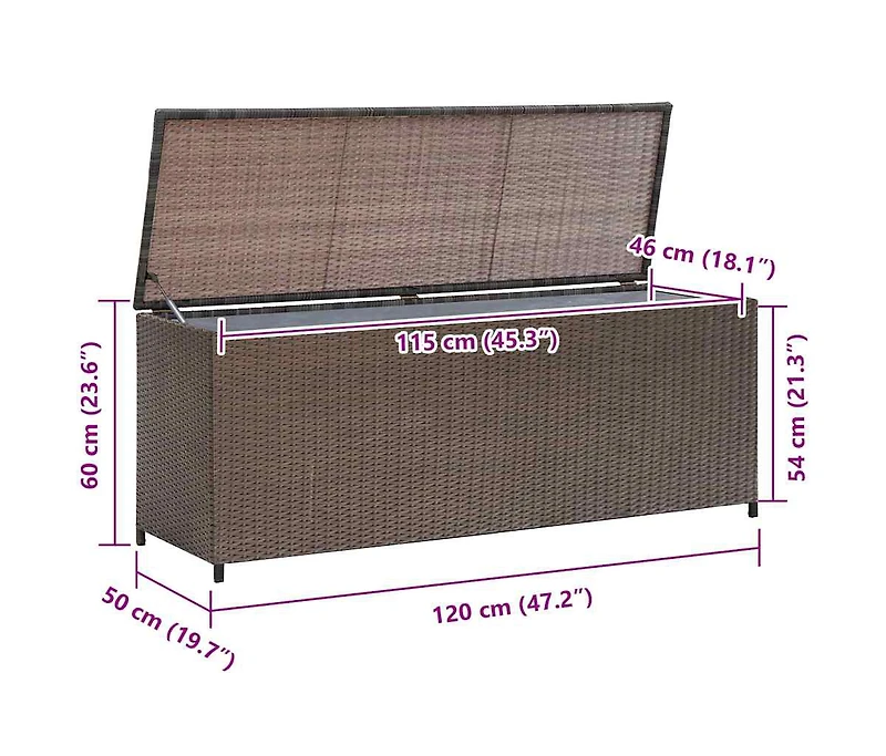 Patio Storage Box Brown 47.2"x19.7"x23.6" Poly Rattan