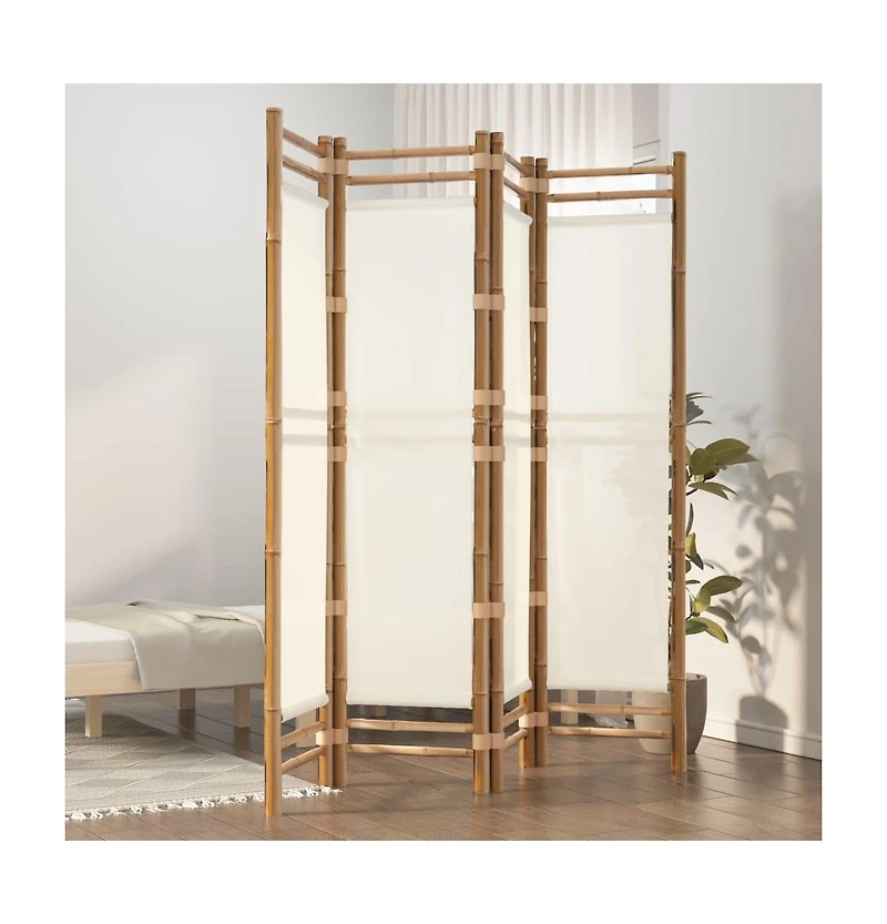 vidaXL Folding 4-Panel Room Divider 63" Bamboo and Canvas