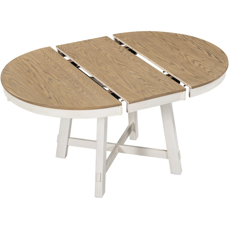 Streamdale Furniture Oak Wood Farmhouse Dining Table with Extendable Leaf