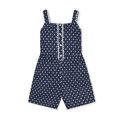 Hope & Henry Girls' Scallop Trim Button Front Linen Romper, Kids