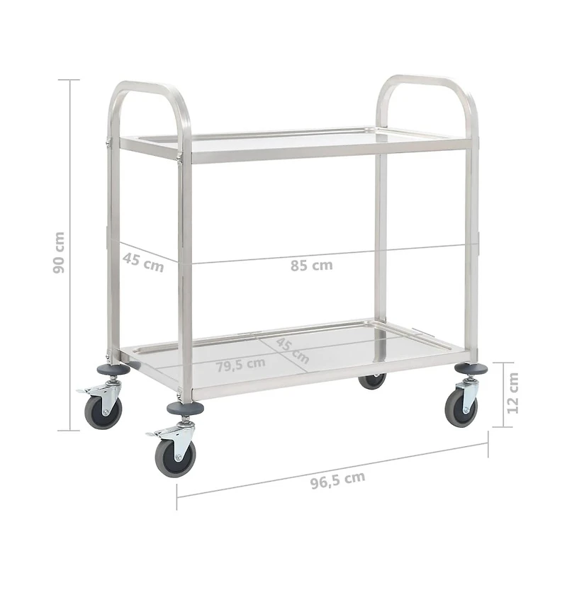 vidaXL 2-Tier Kitchen Trolley 38"x21.7"x35.4" Stainless Steel