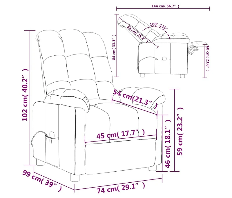 Massage Recliner Dark Gray Fabric