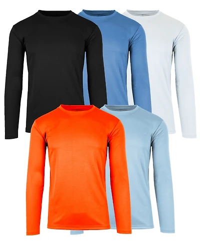 Galaxy By Harvic Men's Long Sleeve Moisture-Wicking Performance Crew Neck Tee - Pack