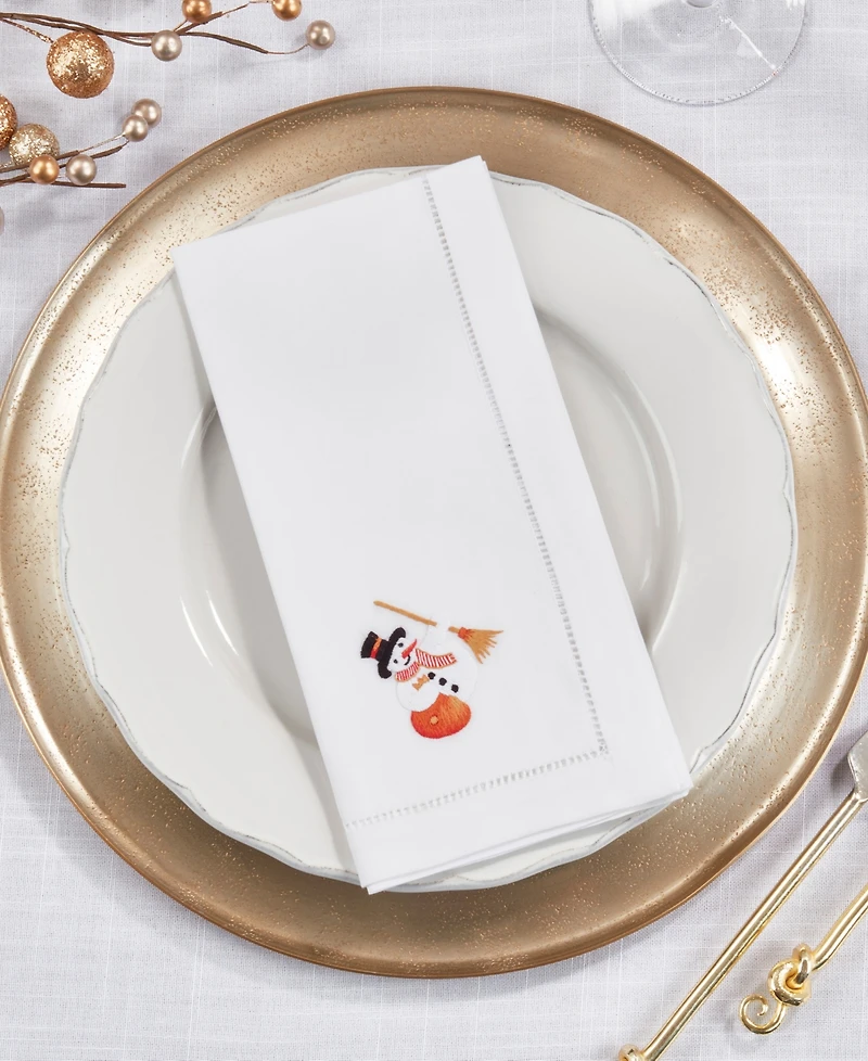 Saro Lifestyle Frosty Embroidered Snowman Napkin Set of 6, 20"x20"
