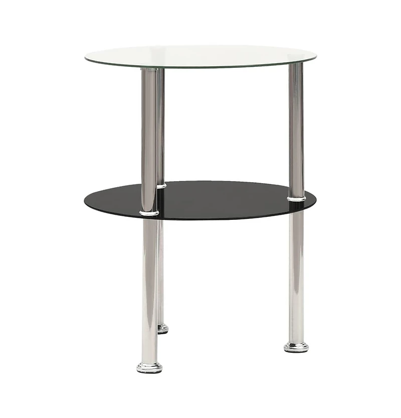 vidaXL 2-Tier Side Table Transparent & Black 15" Tempered Glass