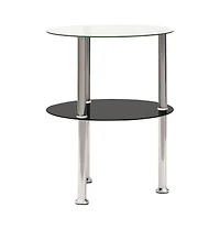 vidaXL 2-Tier Side Table Transparent & Black 15" Tempered Glass
