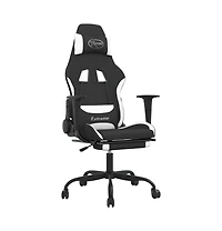 vidaXL Massage Gaming Chair with Footrest Black and White Fabric