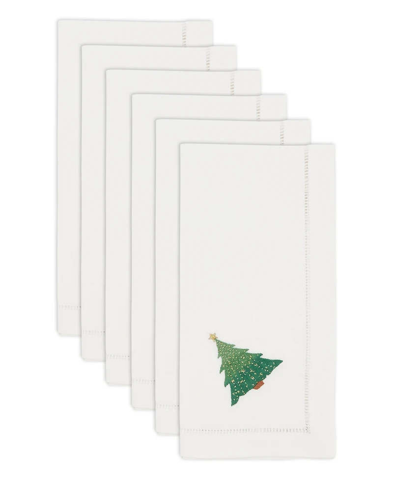 Saro Lifestyle Whimsical Christmas Tree Embroidered Napkin Set of 6, 20"x20"