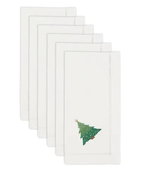 Saro Lifestyle Whimsical Christmas Tree Embroidered Napkin Set of 6, 20"x20"