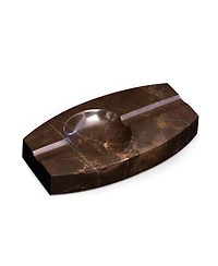 Bey-Berk Handcrafted genuine marble double cigar ashtray in amber emperador marble