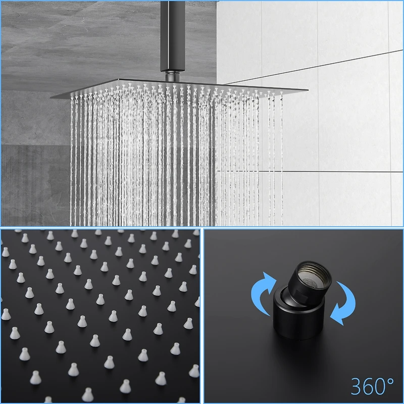 12" Rain Shower Head Systems, Matte Black, Ceiling Mounted Shower