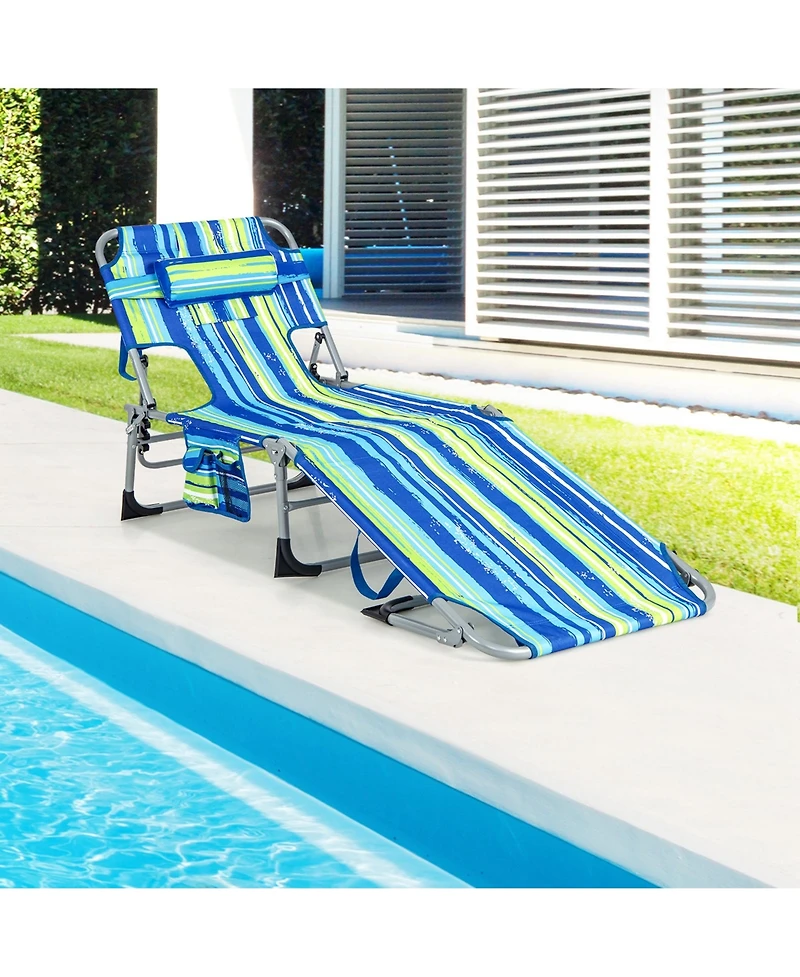 Outdoor Beach Lounge Chair Folding Chaise Lounge with Pillow