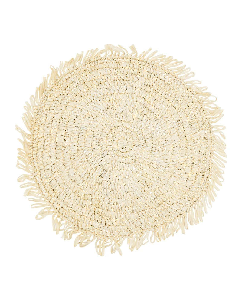 Saro Lifestyle Rustic Raffia Fringe Placemat Set of 4, 14"x14"