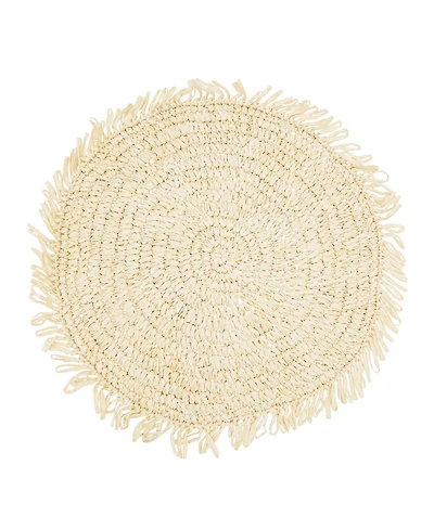 Saro Lifestyle Rustic Raffia Fringe Placemat Set of 4, 14"x14"